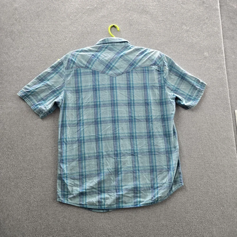 The Foundry Supply Co. Men Button Up Shirt XLT Blue Plaid Western Pearl Snap